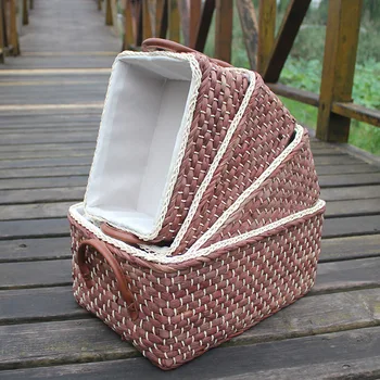 

Pastoral Straw Storage Basket Craft Ornament Sundries Storage Box Basket Multi-purpose Finishing Box Home Decor Living Room Gift