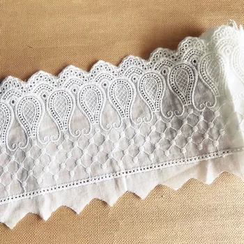 

YACKALASI 15 Yds Cotton Lace Eyelet Embroidered Lace Fabrics Off White Vintage Swiss Cotton Voile Flower Trims Diy 11.5cm