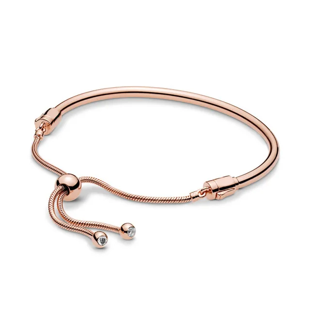 

Kristie 100% 925 Sterling Silver New 2019 Spring Shine Rose And Gold And Platinum Moments Sliding Bracelet Bangle