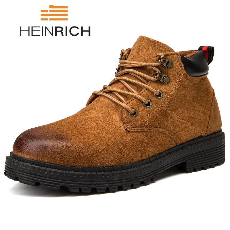 HEINRICH Leather Ankle Boots High Quality Mens Casual Lace-Up Comfortable Working Shoes Men Stivaletti Uomo Botte Homme | Обувь