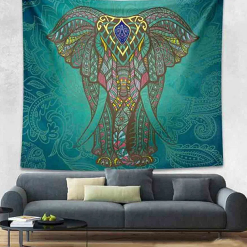 Настенный Гобелен Мандала индийские гобелены стиль слон гобелены печатные черные настенные подвесные прямоугольные декоративные гобелены лист