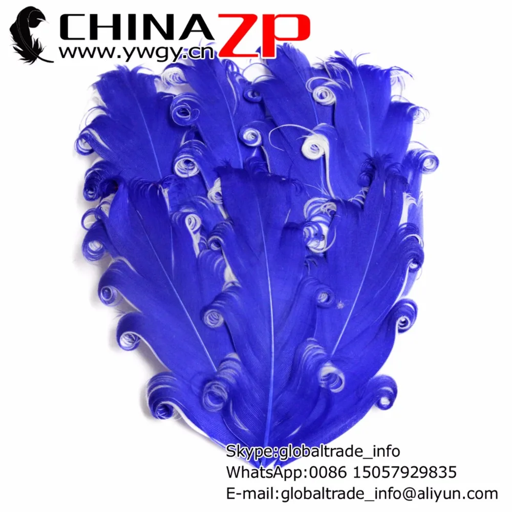 

Leading Supplier CHINAZP Factory 50pcs/lot Top Quality Dyed Royal and White Curled Nagorie Goose Feather Pad