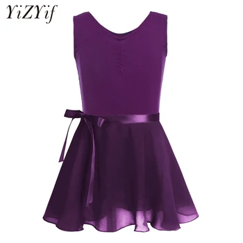 

YiZYiF Children Girl Chiffon Dancing Ballet Dress Ballerina Fairy Dancewear Party Costumes Gymnastics Leotard with Tied Skirt