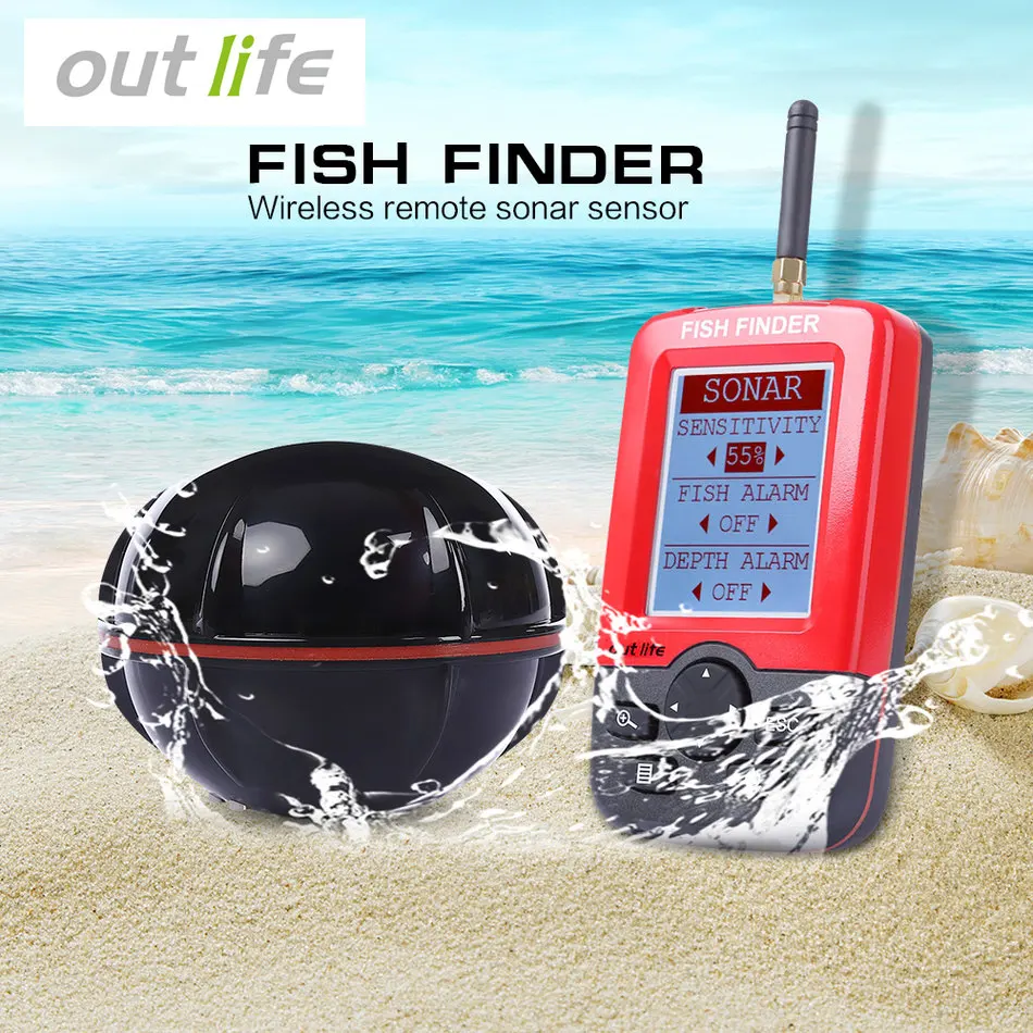 

Outlife Portable Fishing Fish Finder Sonar Sounder Alarm Transducer Fishfinder 100M Fishing Wireless Echo With English Display