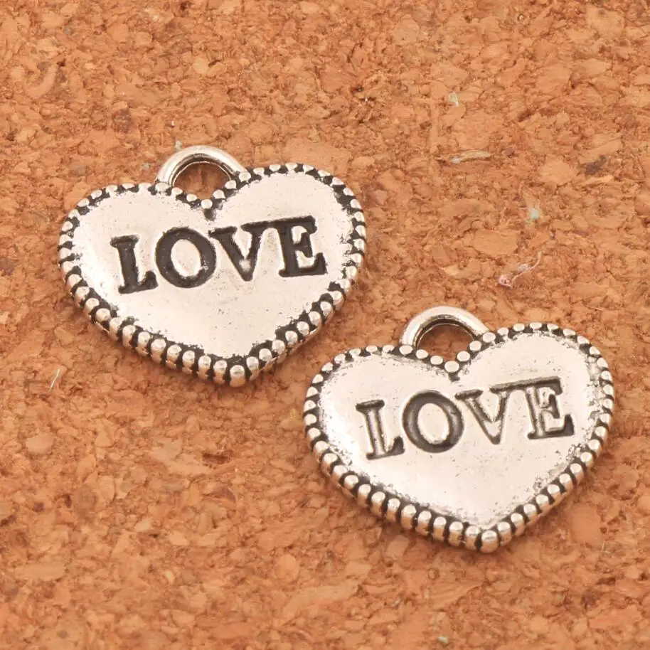 

Dots Rim LOVE Heart Charm Beads 13.6x12.5mm 200PCS Antique Silver Pendants Fashion Jewelry DIY L915