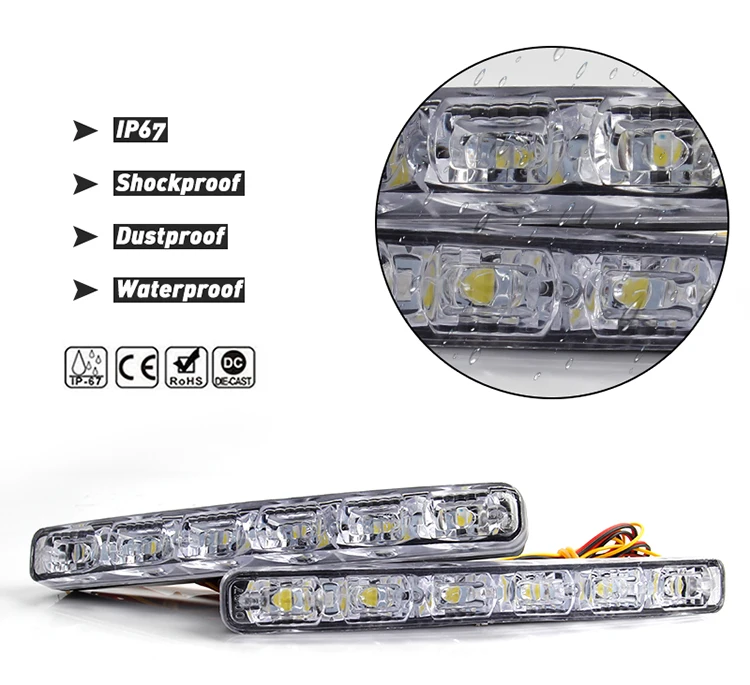 OKEEN 2 шт. супер яркий водонепроницаемый DRL 6 светодиодов Автомобильные дневные ходовые огни DRL Автомобильные дневные лампы авто противотуманный светильник белый Янтарный DC12V