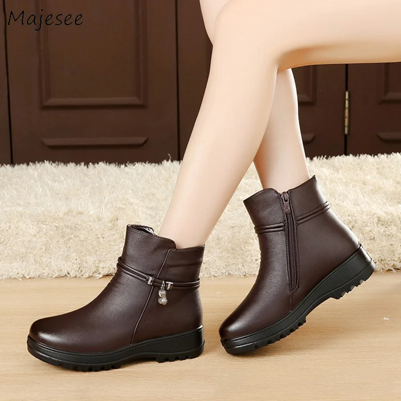 

Boots Women Retro Ankle Non-slip Zipper High Quality Womens Leisure All-match Warm Plush Wedges Shoes Snow Boot Thicker Outdoor
