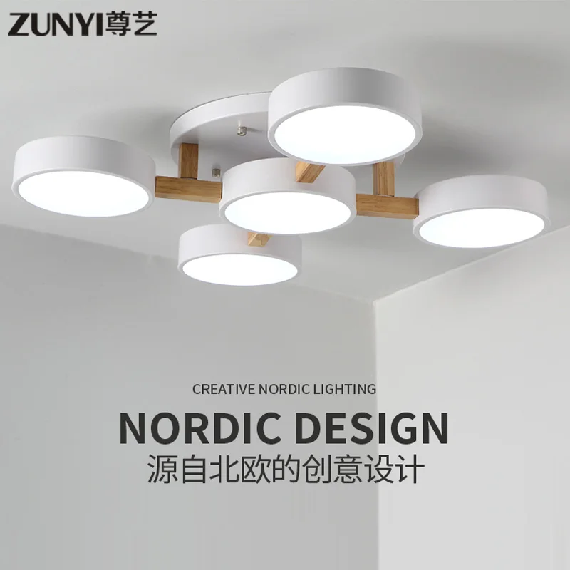 

Personality simple, post-modern Nordic style living room lamp main bedroom led ceiling lamp wooden log lamps