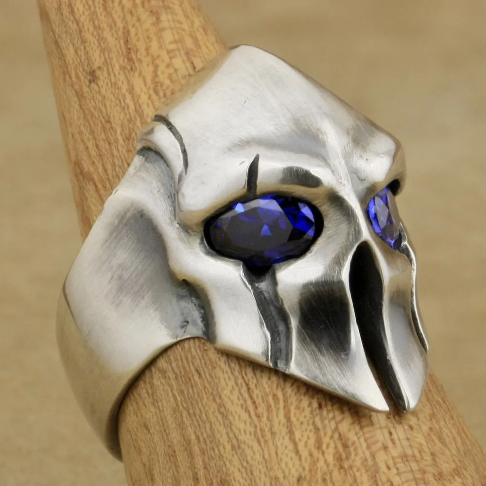 

Brand LINSION Heavy 925 Sterling Silver Guard Helmet Ring Purple CZ Eyes Mens Biker Rock Punk Ring TA05 US Size 7~15
