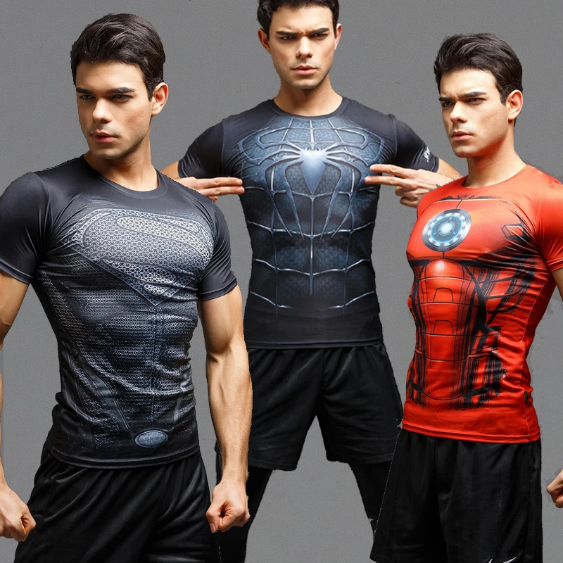 2016Gym Compression Shirt Superman Captain America Punisher Iron man 3D Print T-Shirt Superhero Crossfit Mens Style FashionTops