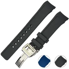 Sport Silicone rubber Strap 21mm for Mens diver Curved Black Blue Watch band Silver Black Clasp