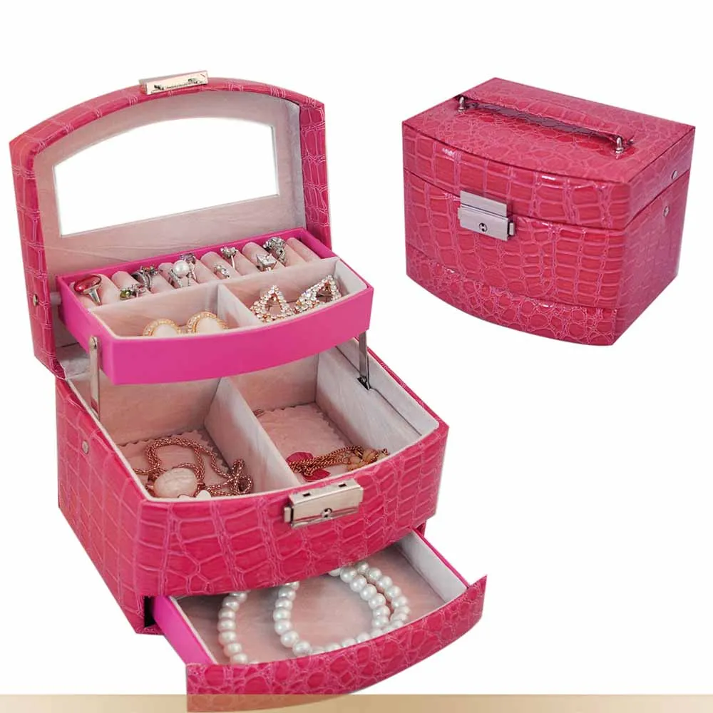 

Automatic Leather Jewelry Box Exquisite Three-layer Storage Box For Women Cosmetic Organizer Casket For Decorations