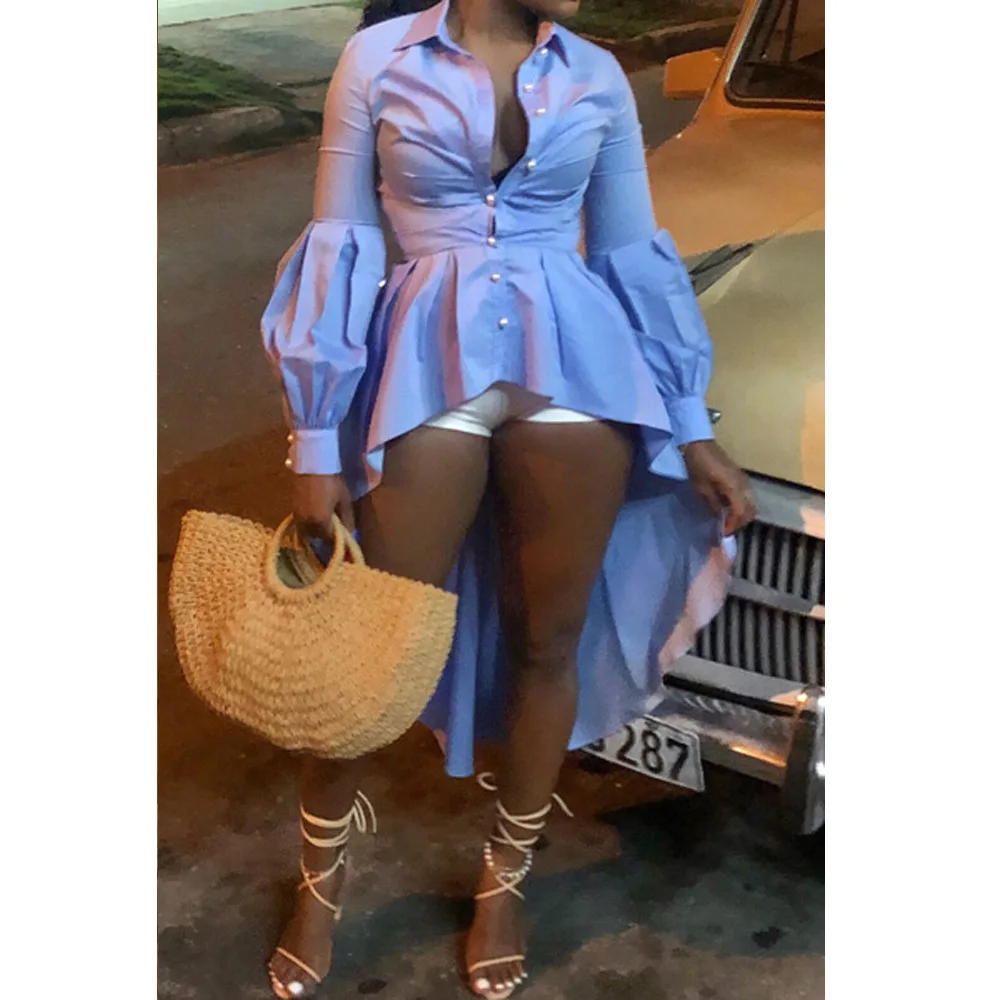 

Fashion Solid Irregular Blouses Woman 2019 Office Lady Stand Shirts Long Sleeve Womens Tops and Blouses
