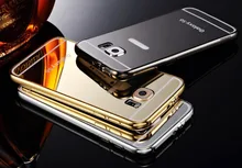 Luxury S6 Aluminum Metal + Mirror acrylic back cover case for Samsung galaxy S6 G920F battery housing,Free Gifts