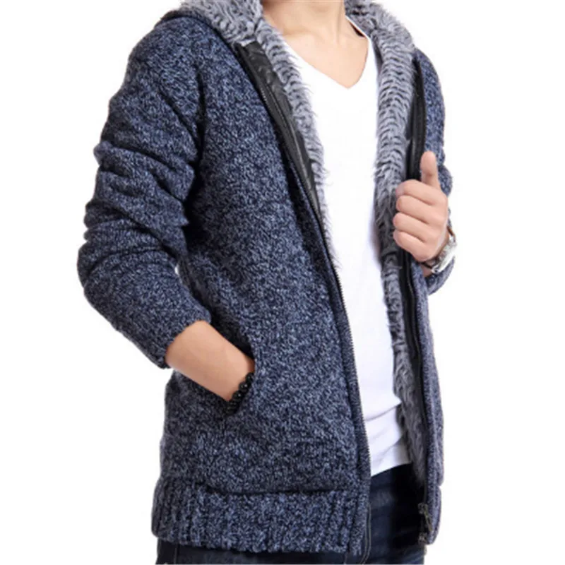 2019 الخريف الشتاء الرجال SweaterCoat فو الفراء رداء علوي من الصوف جاكيتات الرجال سستة محبوك سميكة معطف دافئ عارضة تريكو جديد