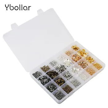 

1 Box Jewelry Findings Fold Over Cord End Crimps Ribbon Clamps Jump Rings Lobster Clasps Kit 6 Colors For Necklace Bracelet