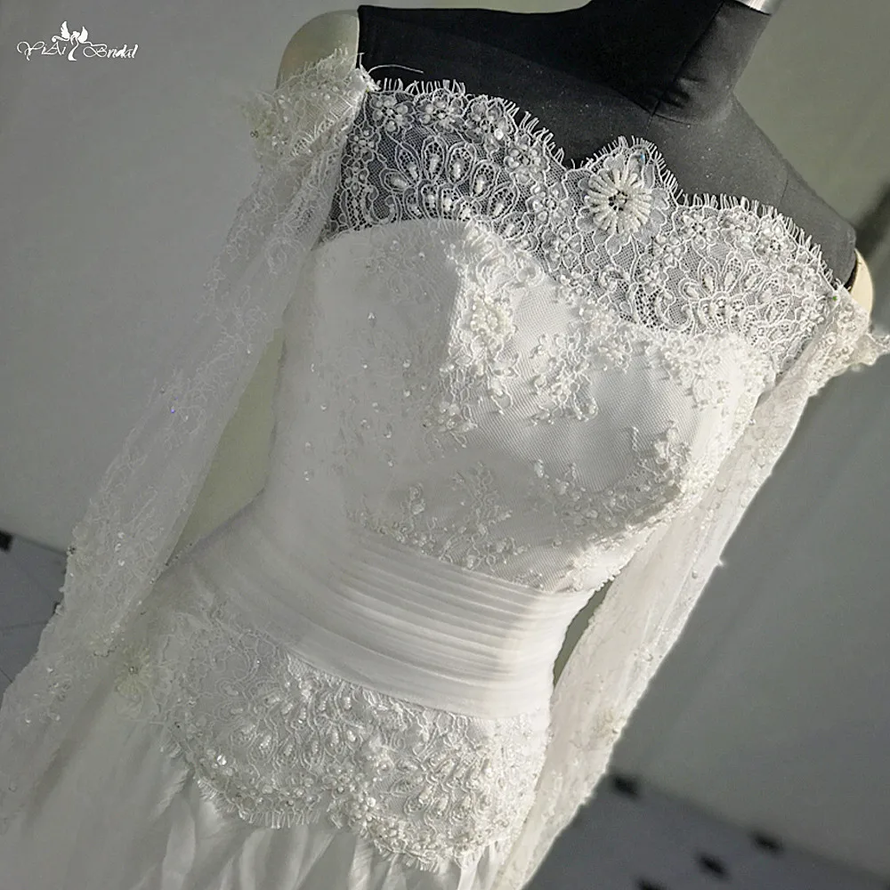 RSW494 элегантный бисером французского кружева с длинным рукавом свадебное платье с открытыми плечами