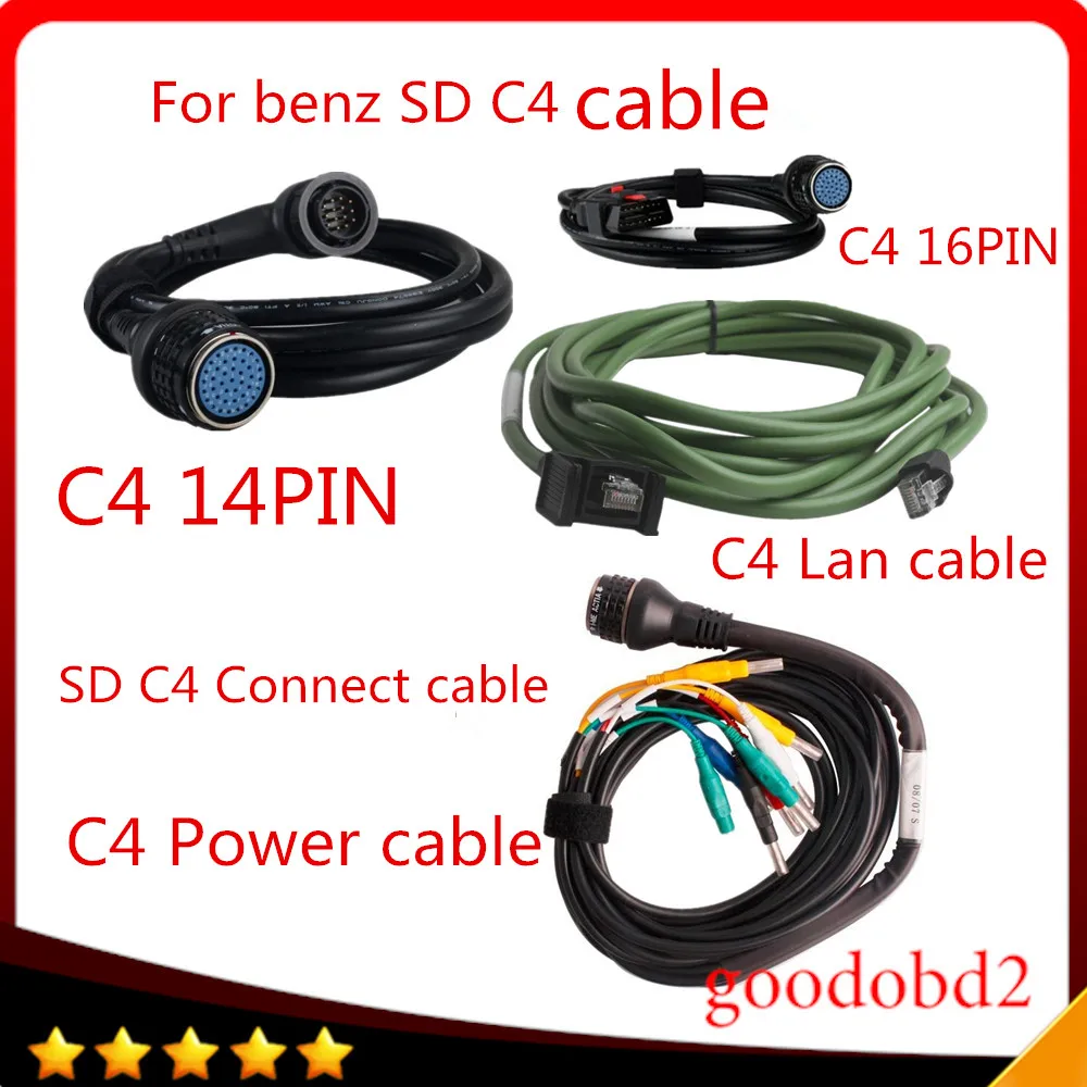 

For benz MB star C4 SD CONNECT COMPACT 4 C4 Star Diagnosis car truck tool cable 4pc/set cable obd2 16pin with lan cable