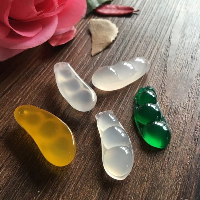 Природные Халцедон горох зеленый Подвески Ice Crystal Агат счастье Bean Цепочки и