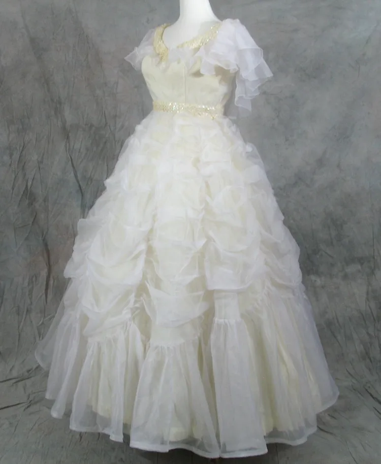 

Pale Yellow Chiffon Gown Civil war costume renaissance dress satin dres