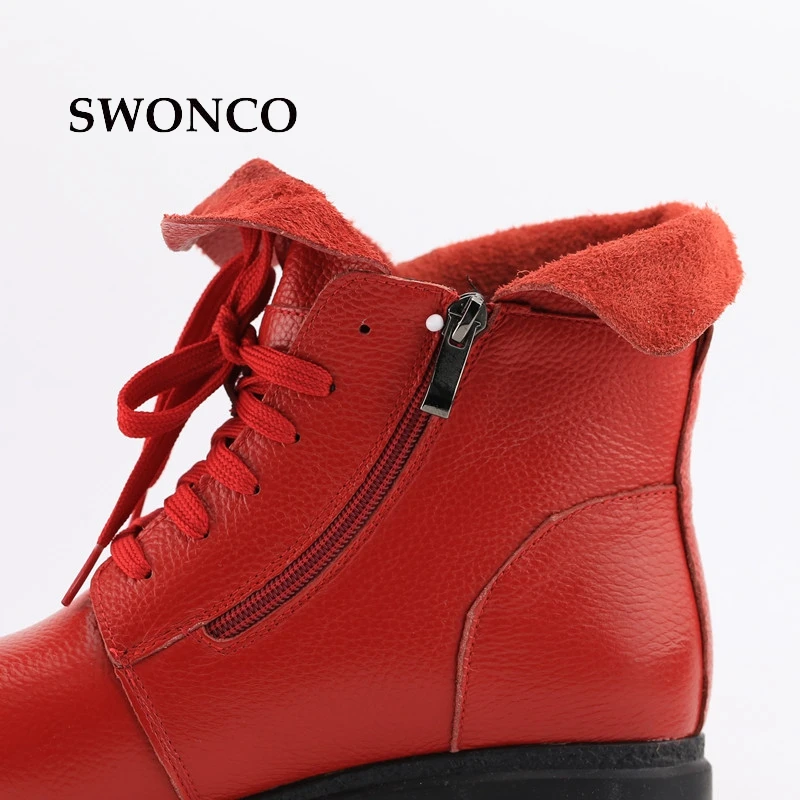 SWONCO Women's Ankle Boots 2018 Autumn Winter Genuine Leather High Top Laides Shoes Winter Boots Women Leather Shoes Ankle Boot Women's Shoes