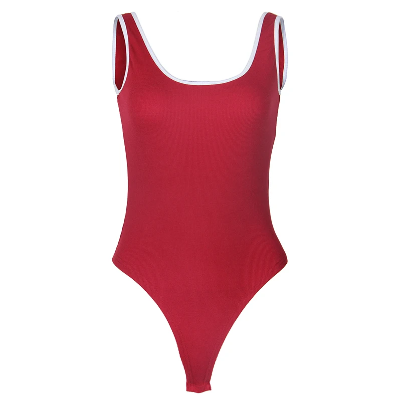 

NEW Summer Women Bodysuits Sleeveless Sexy Scoop Neck Backless Basic Tank Top Ribbed Bodysuit Patchwork Skinny Body Suit PL524G