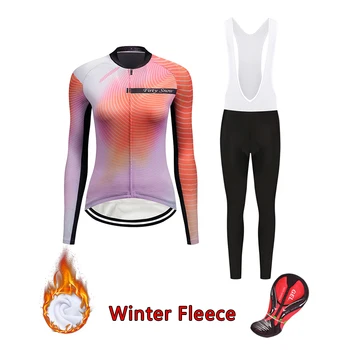 

Pro gel mtb bicycle clothes long sleeve winter thermal fleece cycling jersey set women bike clothing kit outfit uniform suit