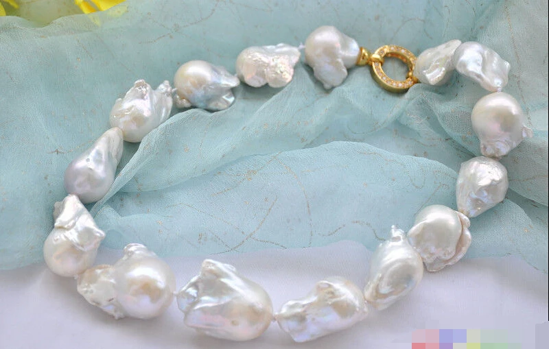 

CB112 Beautiful Huge Lustre AA++ 18" 32mm white baroque KESHI REBORN PEARL NECKLACE