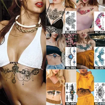 

Chest Body Tattoo Temporary Waterproof Jewelry Heart shaped lock feather wings Pattern Decal Waist Art Tattoo Sticker G530