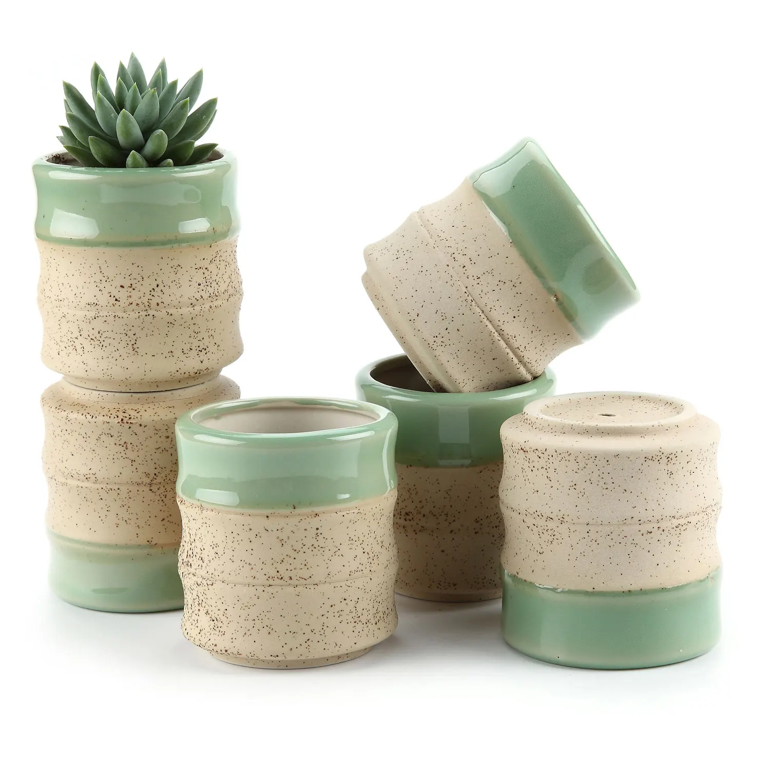 

3 Inch Clay Glazed Bamboo Joint Straight Tube Shaped succulent Cactus Plant Pot Flower Pot Container Planter Beige 1 Pack of 6