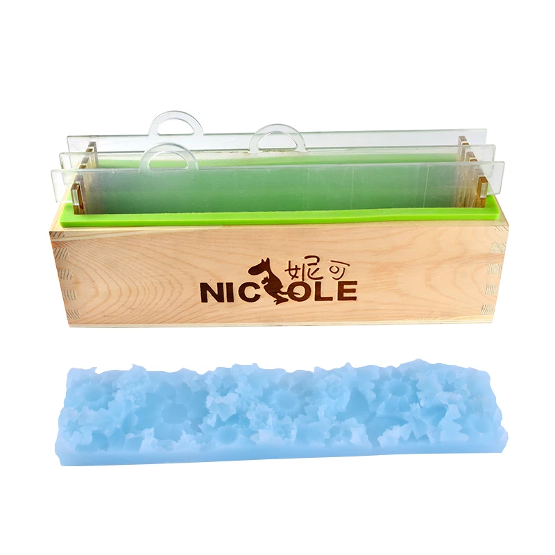 

Silicone Soap Mold with Transparent Vertical Acrylic Clapboard & Flower Mat Rectangular Handmade Loaf Soap Making Tool