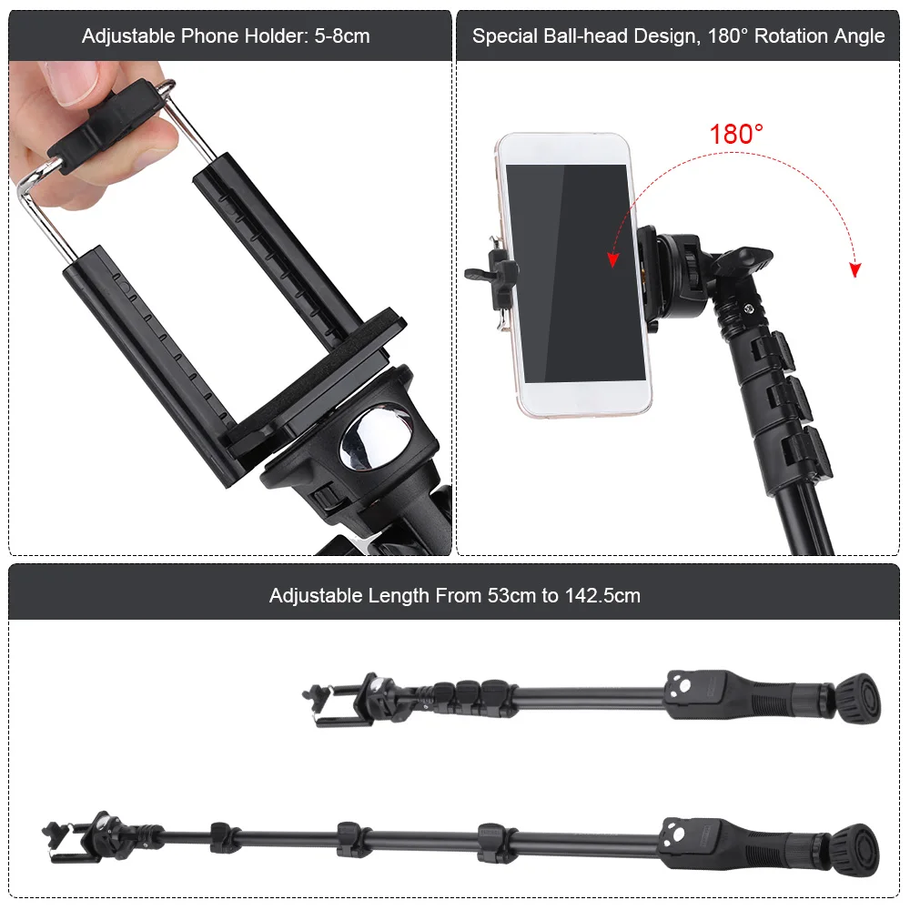 Штативная головка YUNTENG VCT-388 Выдвижная палка для селфи Монопод-держатель для телефона само-таймер, пульт дистанционного управления телефон клип для iPhone samsung Камера