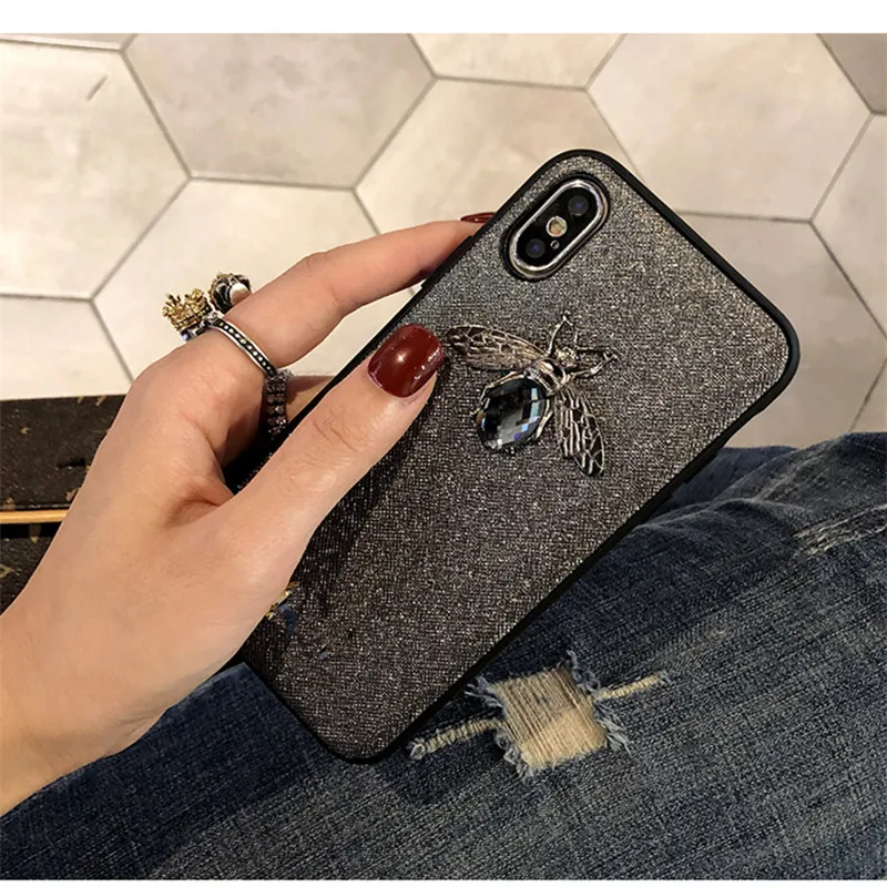 Luxury brand Diamond Bee Glitter soft Phone case for iphone 6 S 7 8 plus X XR XS Max cute hard cover for samsung galaxy S8 S9   02