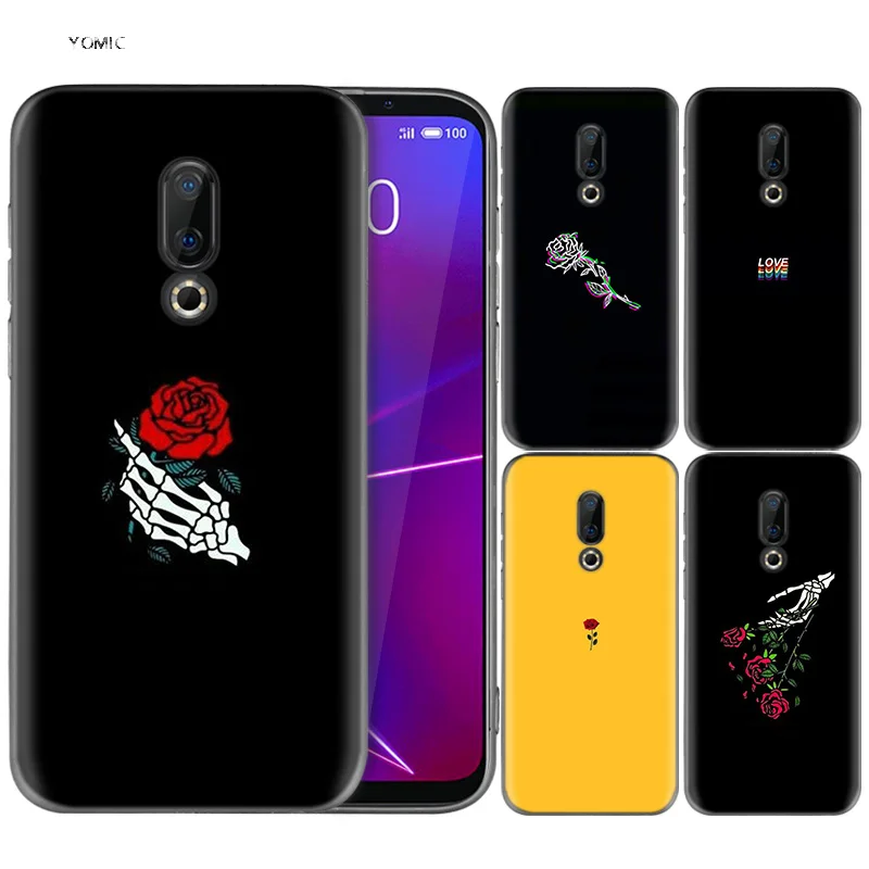 

Silicone Case for Meizu 16 16th M6T Black Dark Coque Shell Cell Phone Tpu Cover Dull Polish Black Aesthetic Rose