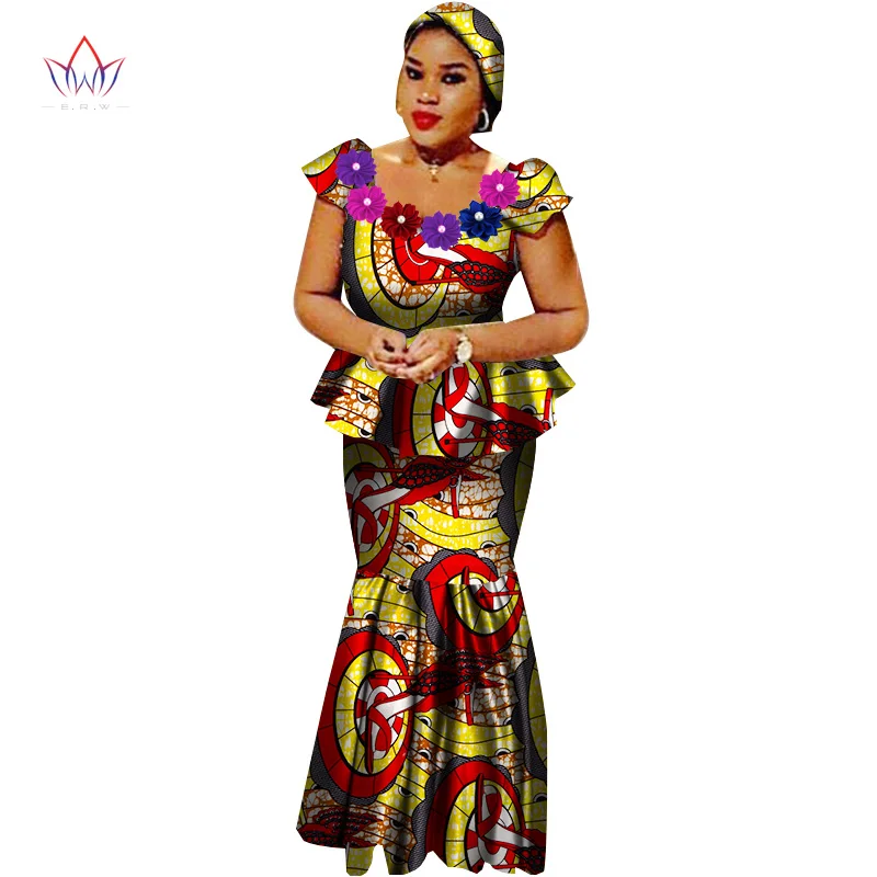 African Bazin Riche Dresses for Women Set Clothes Skirt Top Sets for Women High Waist Skirt Long African Skirt Plus Size WY2564