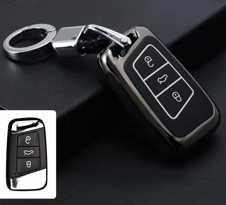 Car Zinc Alloy+TPU Key Cover Shell Holder For VW Polo MK6 CC B5 B8 Golf 6 7 Passat Tiguan Jetta For Skoda Kodiaq A7 A5 Octaiva