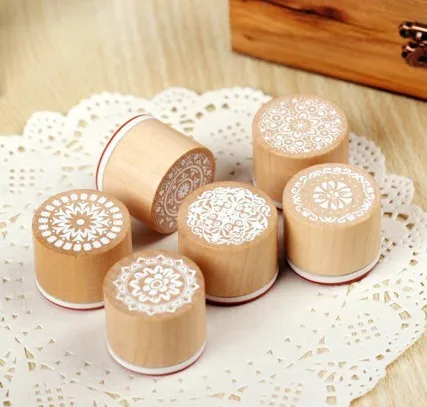 

Wholesale Lovely Round Wooden Lace Stamp Decoration Stamp 6 Design set, 4sets(24pcs)/lot