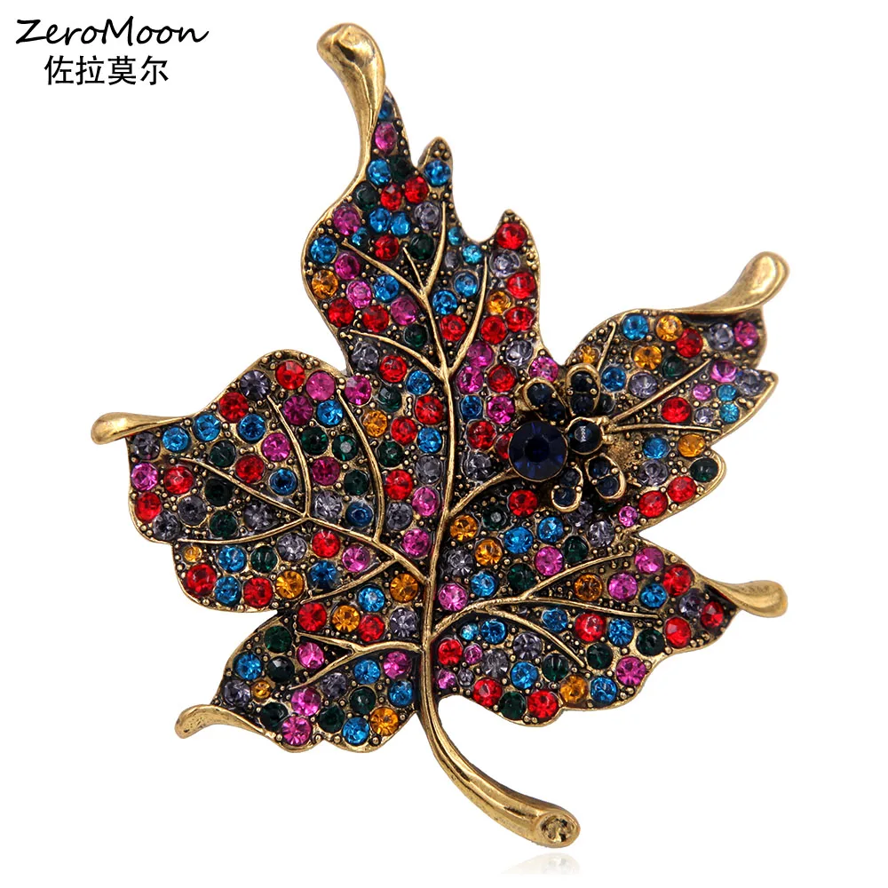

Multi Colors Crystal Rhinestone Maple Leaves Brooch Pin Women Garment Fashion Jewelry Accessory Gift