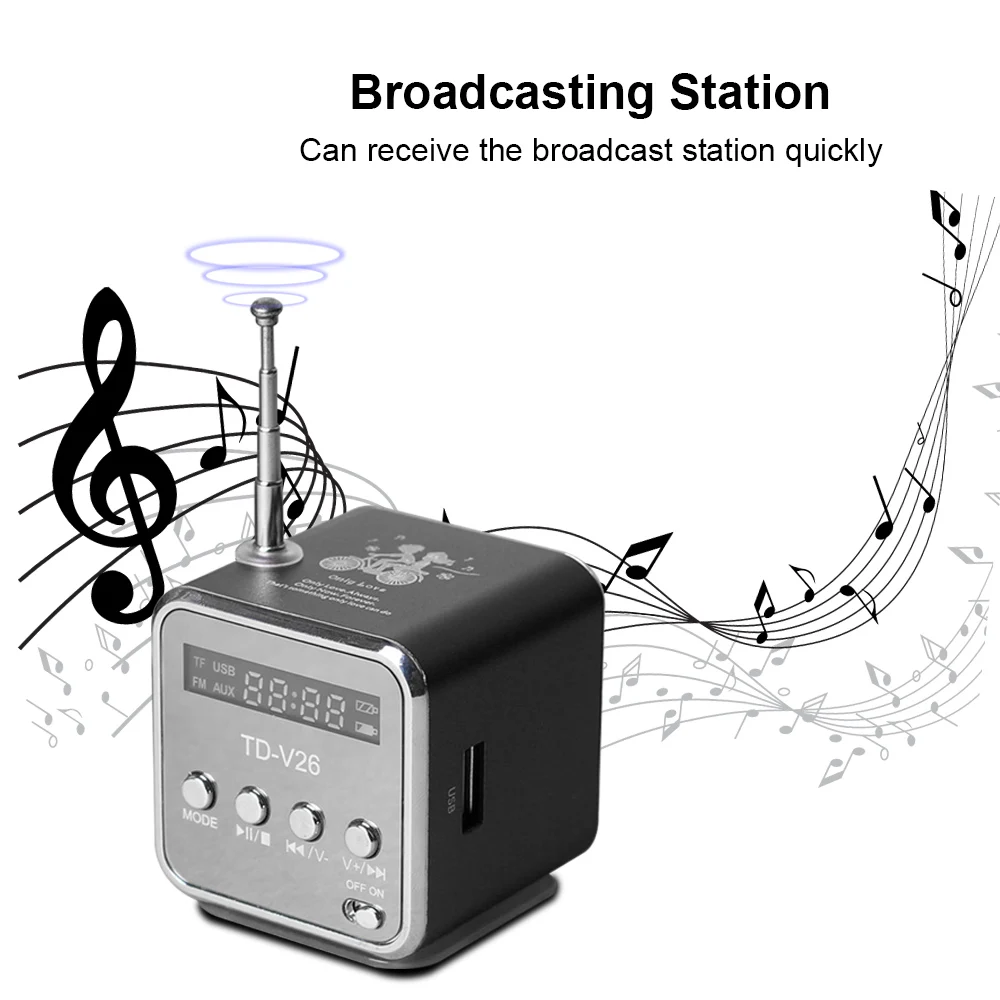 TD-V26 портативные колонки с fm-радио для телефона портативное мини-радио FM цифровое с SD TF картой usb для MP3 динамик музыкальный плеер