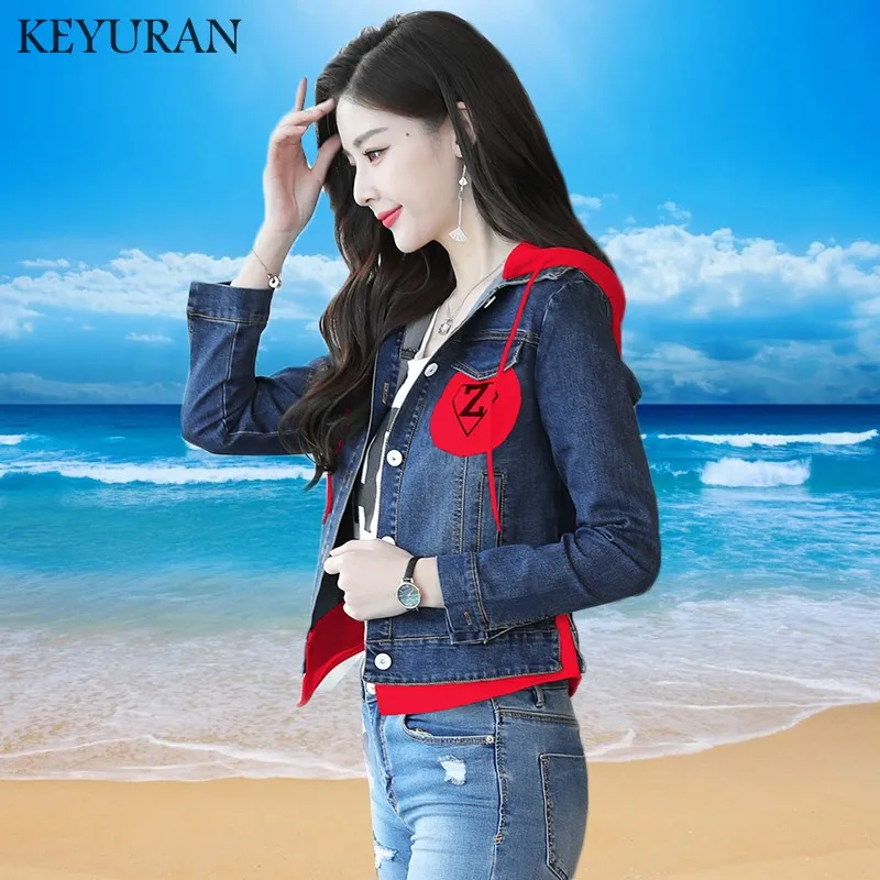 Finest New arrival Boyfriend Patch Designs Hooded Jacket Denim Coat Women outwear Jean Jackets 2019 Button