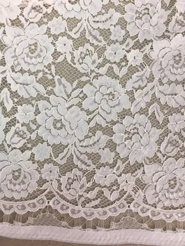 

off white Chantilly lace fabric, lace fabric with eyelash scalloped border, bridal lace fabric for wedding dress