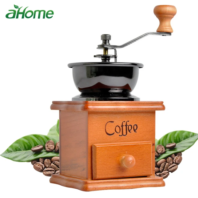 Best Price Vintage Retro Hand Coffee Beans Grinder Coffee Machine Manual Coffee Grinder Wooden Coffee Adjustable Mill Spices Herb Nut Mill