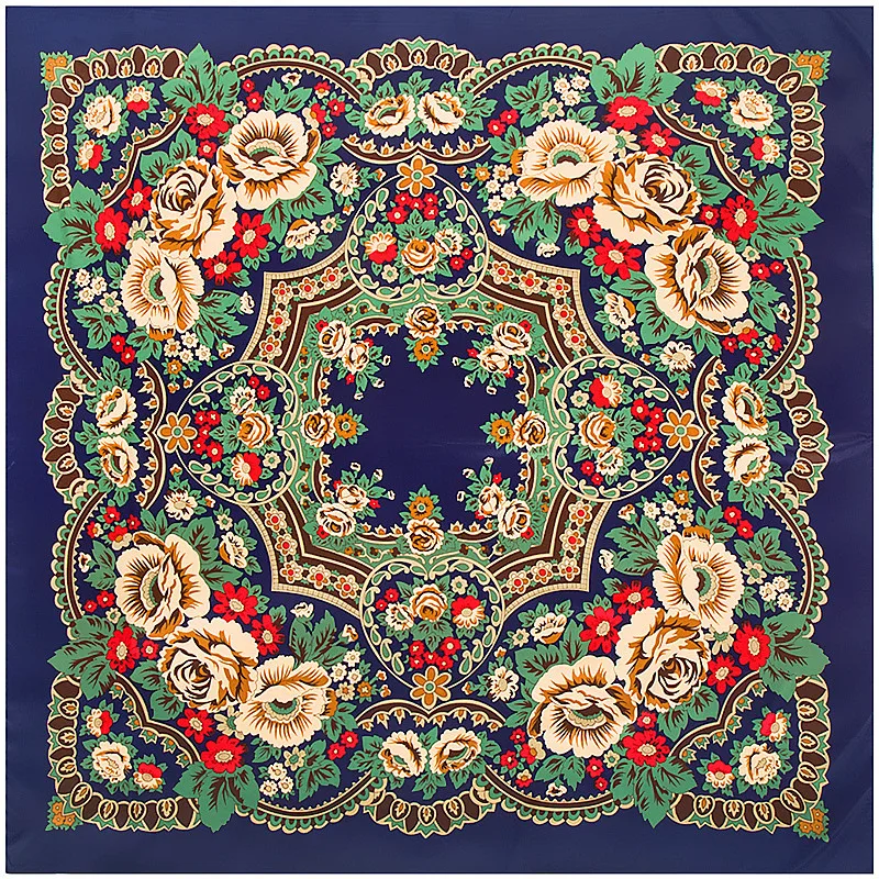 

130cm 2019 New Luxury Brand Bohemia Print Winter Silk Scarf Women Twill Floral Turban Headband Large Hijab Square Scarf Shawl
