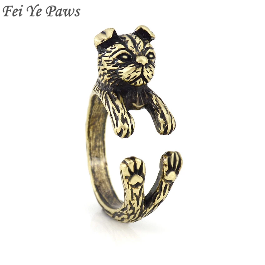 Fei Ye лапы Винтаж милый шотландский Сложите Cat кольцо Anel Бохо черный кольца для