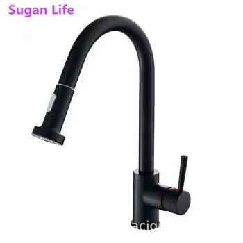 

NEW Kitchen Faucets Black Single Handle Pull Out Kitchen Tap Single Hole Handle Swivel 360 Degree Water Mixer Tap Mixer Tap