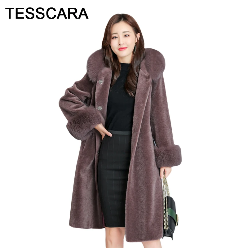 

Brand Women Winter Hooded Sheepskin Long Jacket Coat Fur Warm Plush Outwear Office Lady 2018 Plus Size Elegant Cheap Basic Coats