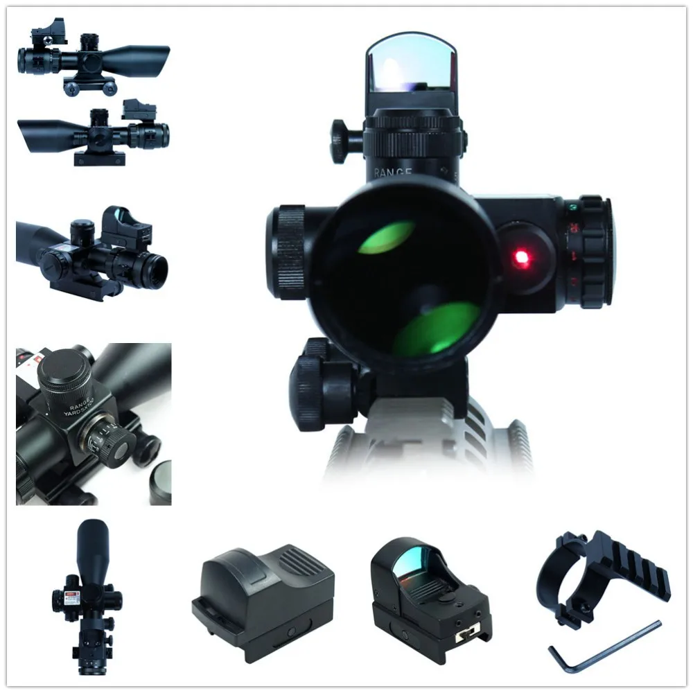 Tactical Scope 2 5 10X40 Riflescopes Combo Hunting Rifle Scope w Red Laser Mini Reflex 3