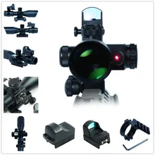 Tactical Scope 2 5 10X40 Riflescopes Combo Hunting Rifle Scope w Red Laser Mini Reflex 3