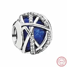 925 стерлингового серебра крест-накрест линии Королевский Синий Galaxy Талисман из бусин ручной работы PANDORA Шарм серебро для женщин ювелирных изделий FL637