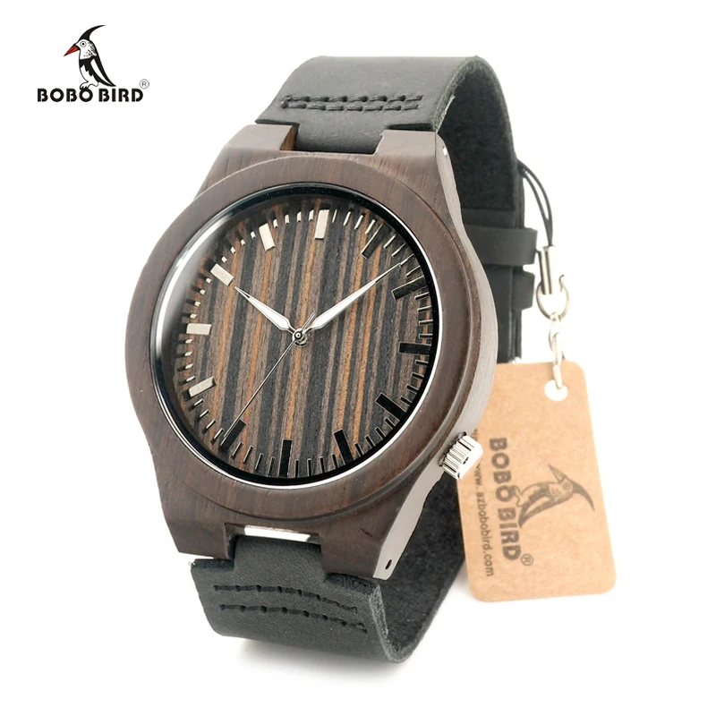 

BOBO BIRD Brand Wooden Men's Watches with Real Leather Strap Japan Move' Quartz Wood Wristwatch for Men relogio masculino C-B13